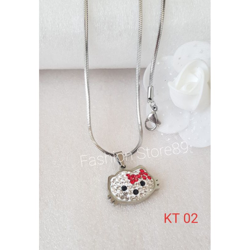 impor Ready Kalung Kitty Dewasa dan Anak titanium golg white Antikarat Anti Air Selamanya