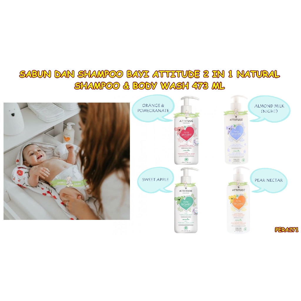 PERA271 SABUN &amp; SHAMPOO BAYI ATTITUDE BABY LEAVES 2 IN 1 NATURAL SHAMPOO &amp; BODY WASH 473 ML