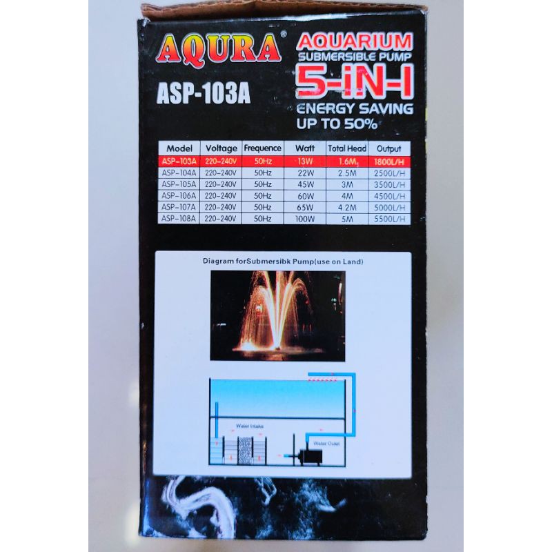 Pompa Celup Aqura ASP-103A Mesin Filter Kolam Aquarium Hidroponik Low Watt Aquaponik Submersible Pump Power Head