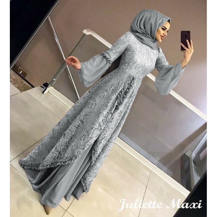 MAXY JULIETTE BRUKAT MOSCREPE, GAMIS HIJAB MUSLIM, 3 UKURAN