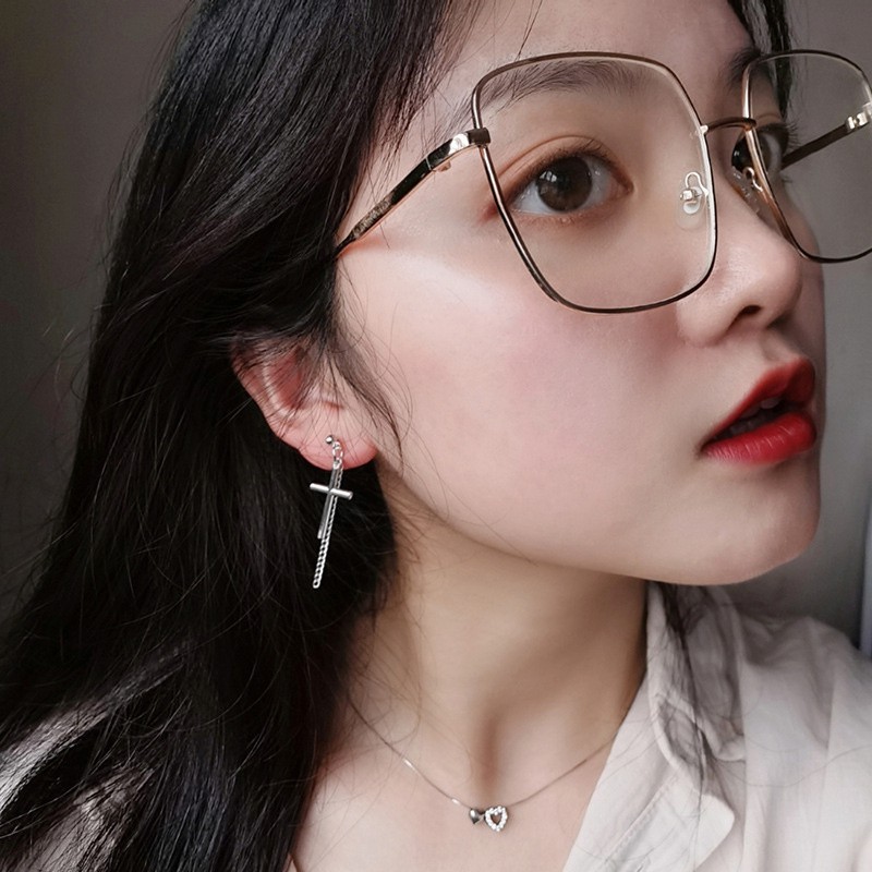 [ACKER] Sederhana Hip-Hop Cross Back Button Anting Pejantan Rantai Kecil Terintegrasi Untuk Pria Dan Wanita