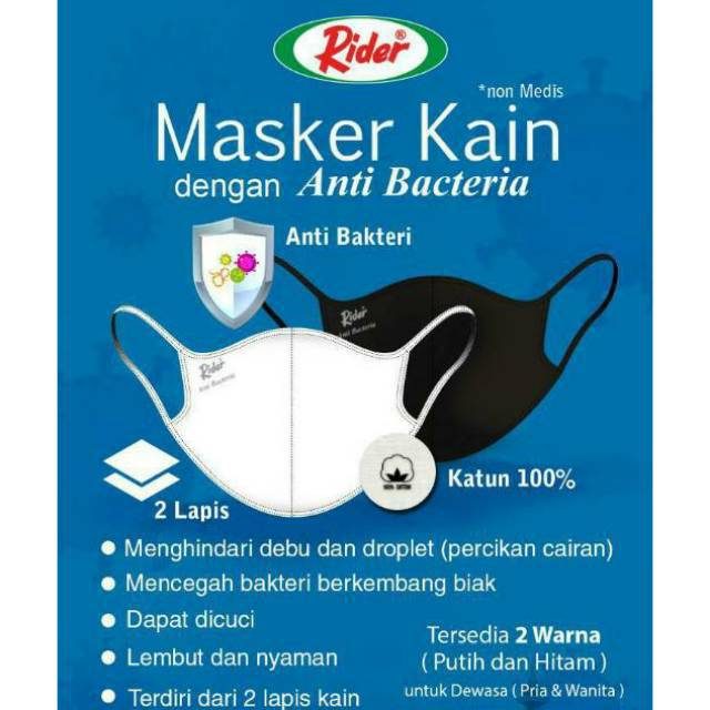 Masker Hijab || Non Hijab || Masker Anak-Anak || Anti Bakteri Original By Rider