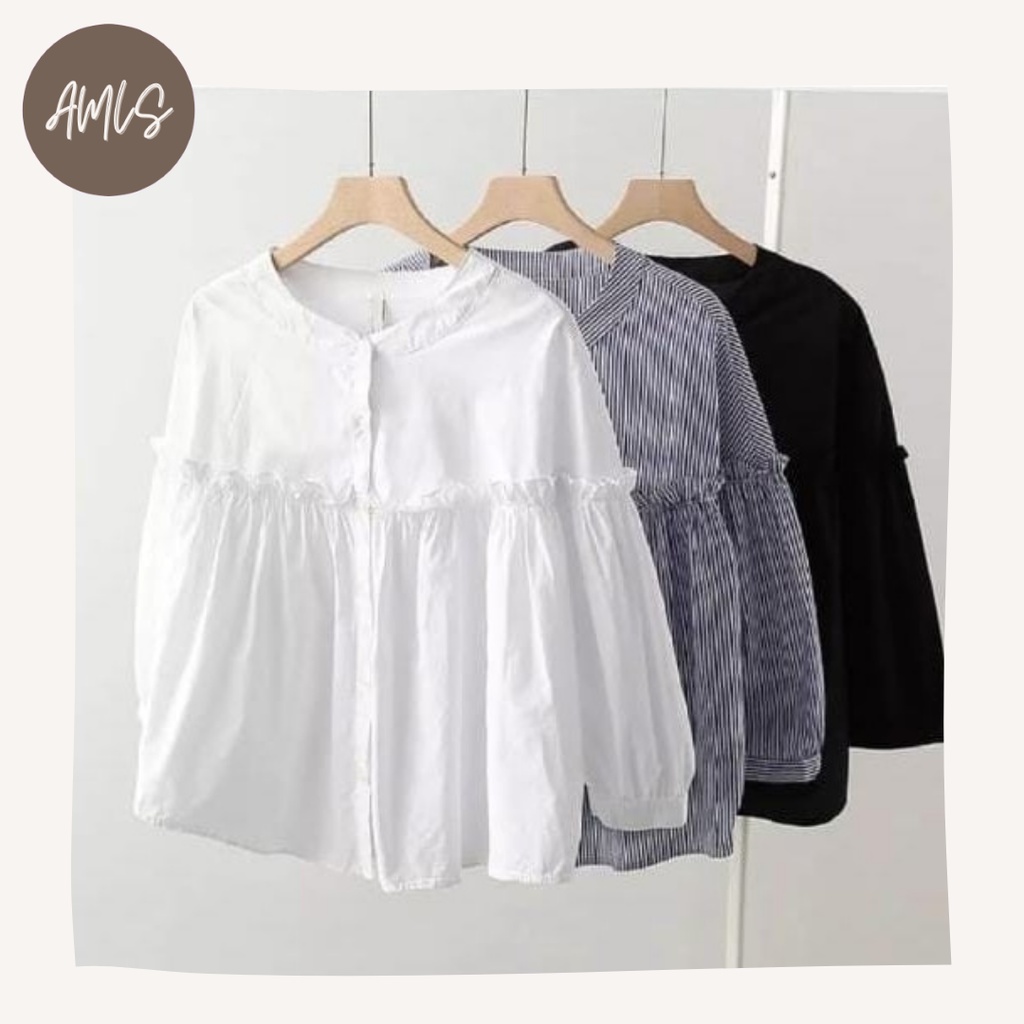 Atasan wanita kekinian ZETTA BLOUSE Pakaian wanita lengan ruffle, Baju lengan balon korea, Kemeja wanita remaja, Blouse wanita lengan panjang terbaru 2021