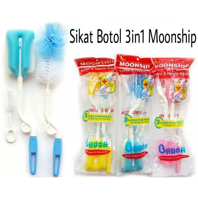 Sikat Botol Susu Moonship / Bottle &amp; Nipple Brush Sikat Dot Bayi 3 in 1-Vegasus Store(COD)