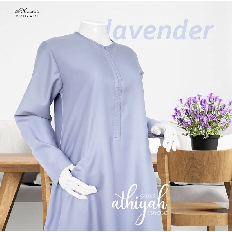 Gamis ATHIYAH bahan Toyobo merk Alhauraa grade B1 warna Lavender size M+ (rijek noda)