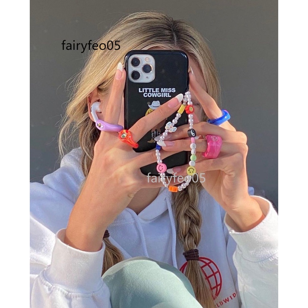 2021 New Strap Lanyard Colorful Smile Pearl Soft Pottery Rope Hanging Cord for Women