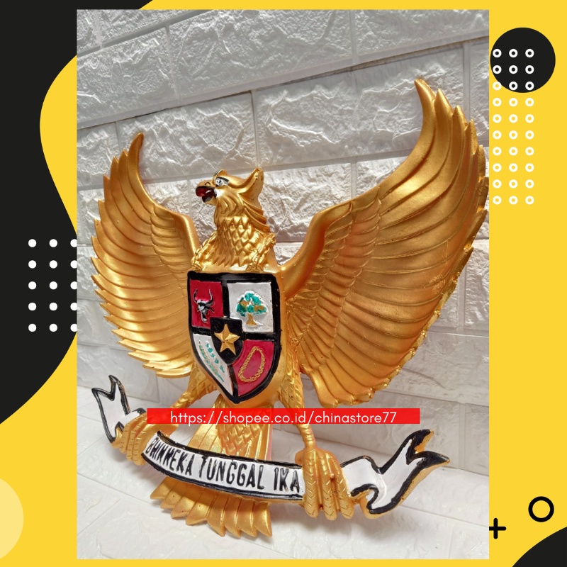 Pajangan Dinding Garuda Pancasila 3 Dimensi Fiber Lambang Negara Logo Burung Garuda Gold Timbul