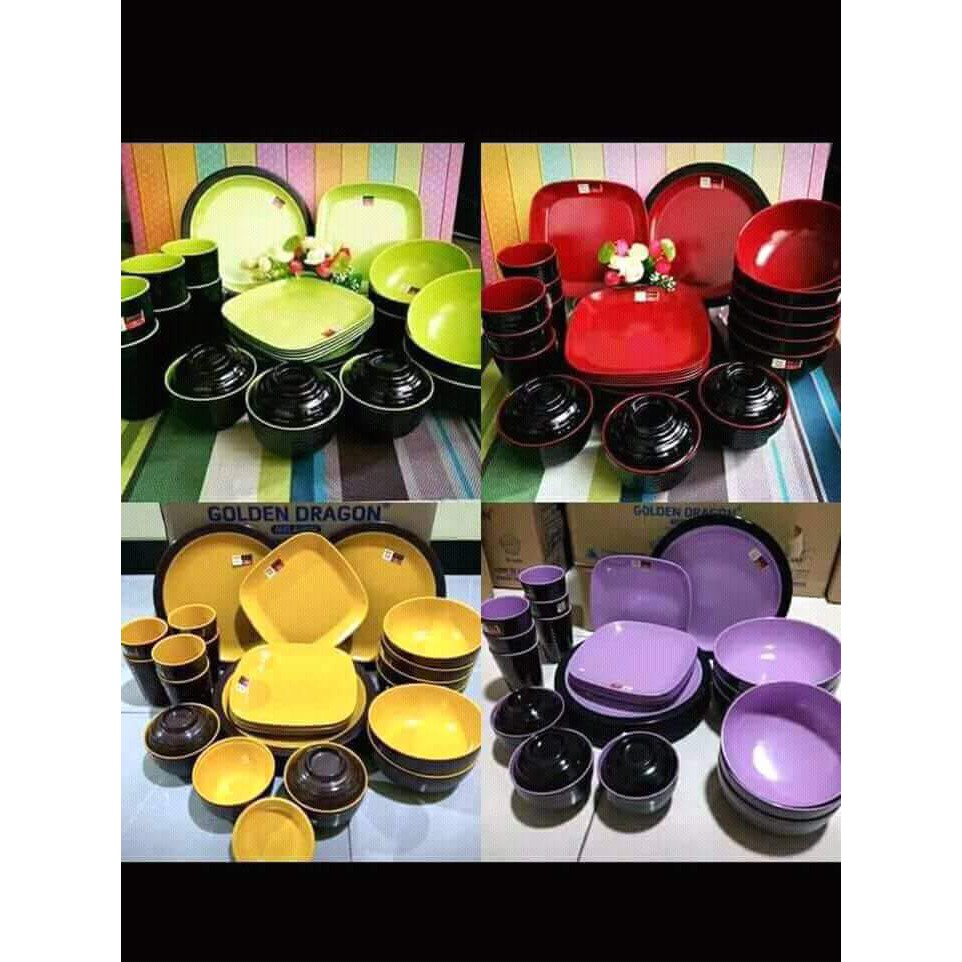 promo murah paket PIRING MAKAN 9 INCH FREE BUBBLEWRAP  Paket MELAMIN EKONOMIS GOLDEN DRAGON - 1 Set 