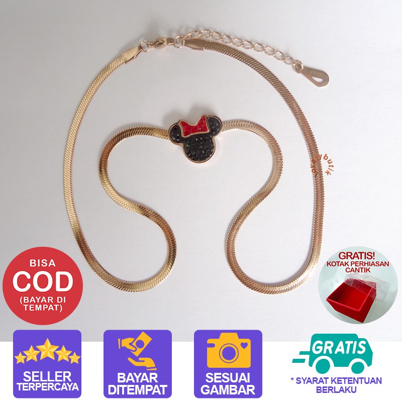 Lovelybutik Kalung Set Titanium Anti Karat MNTB Kalung Rantai Liontin Wanita Titanium Rantai Belut