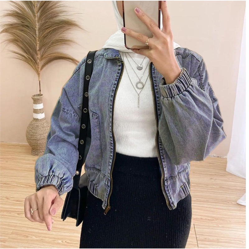 Carla Jaket Jeans Zipper Wanita / Jaket Jeans Wanita Model Terbaru Kekinian / Jaket OVersize Polos Jeans - BV0G-Light