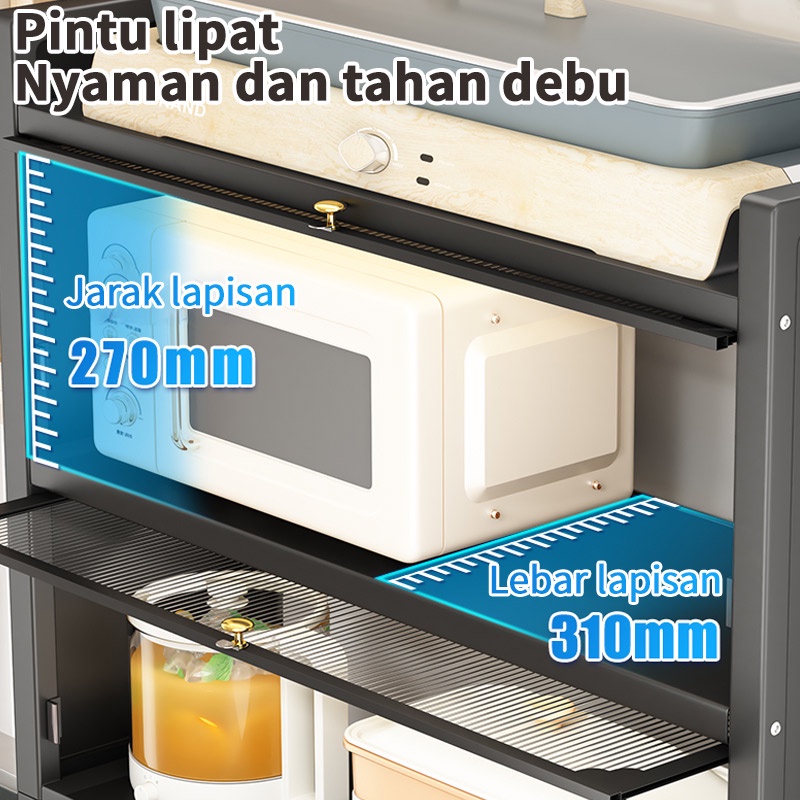 Rak Dapur Lemari Dapur Rak Oven Microwave Rak Penyimpanan Multi-layer Dengan Roda Pintu Pot Rack