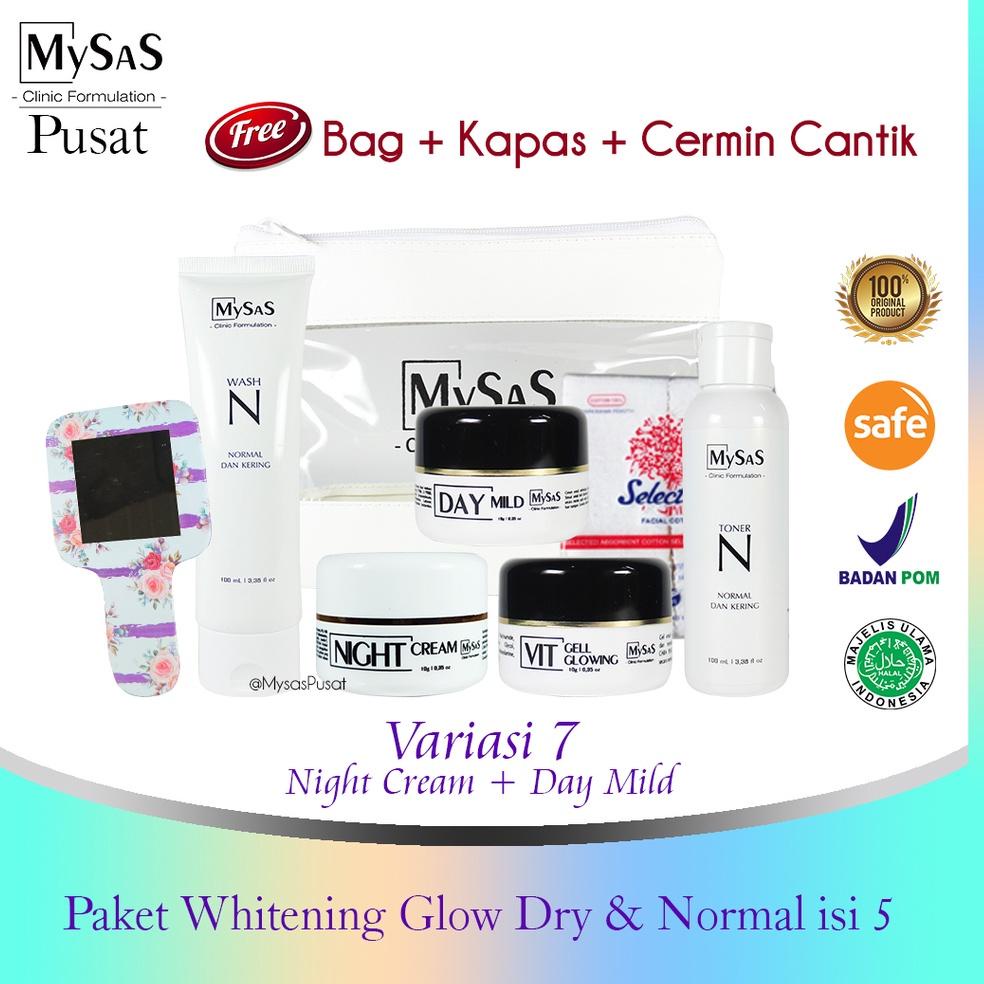 X0Z0 Mysas skincare paket Whitening glow normal & kering isi 5 / original ter untuk kulit kering nor