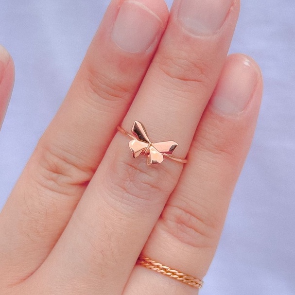 Cincin anak dan dewasa emas asli kadar 750 75% 17k swan swarovskii butterfly na-bi kupu pita ribbon 1 gram korea