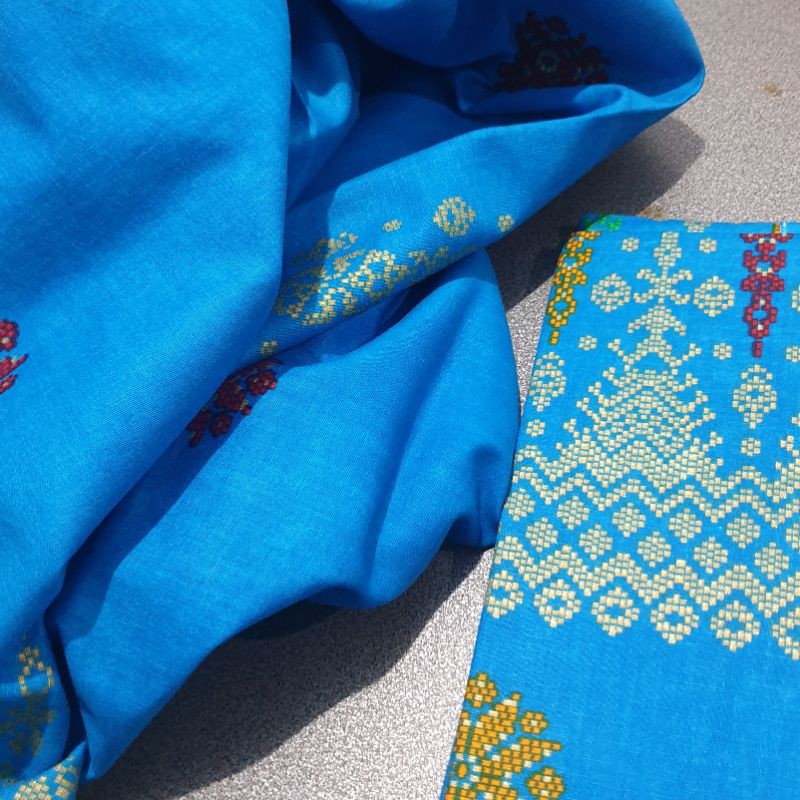 Kain Batik Songket Biru Prada Emas - Sarung Batik Songket Primisima