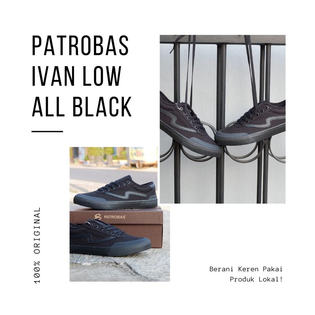 PATROBAS IVAN LOW ALL BLACK FULL HITAM