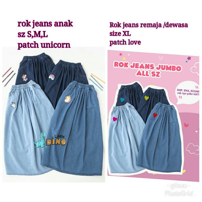 Rok Soft Jeans Anak dan dewasa by Little Dino kisaran 6 th - remaja dewasa