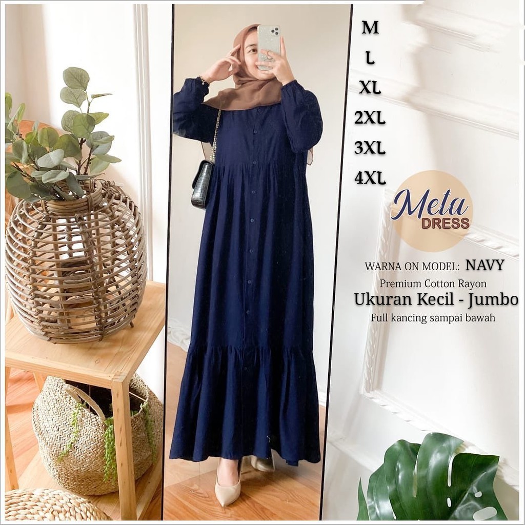 Meta Dress/Gamis Terbaru Moderen/Gamis Jumbo Polos/Ukuran kecil sampai Jumbo/Muat sampai BB 100kg