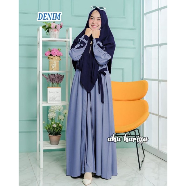 READY HANIZA SET SYAR'I AKU KARISSA//GAMIS BEST SELLER-Denim