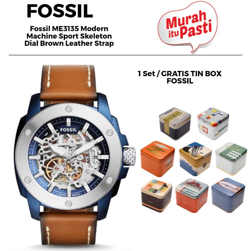 Fossil ME3135 Modern Machine Sport Skeleton Dial Brown Leather Strap