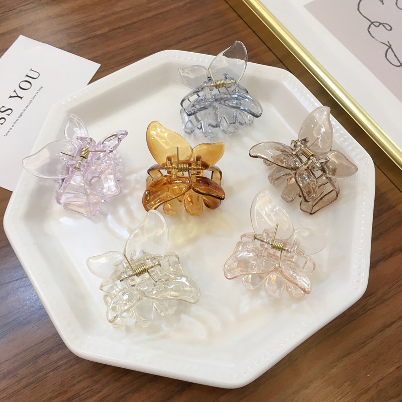 Spring Summer Solid Color Transparent Butterfly Shape Fairy Women Hair Claws for Clothing Collocation Accessories