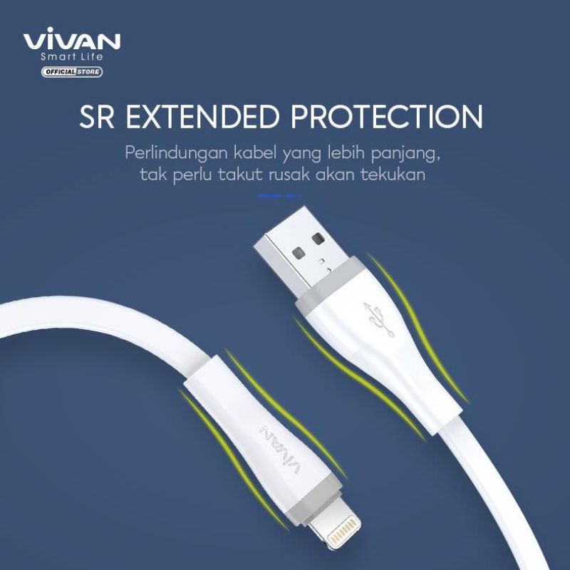 Kabel Data Lightning SL(30/100/200CM)VIVAN  Fast Charging 2A Flat Design Garansi Resmi 1tahun