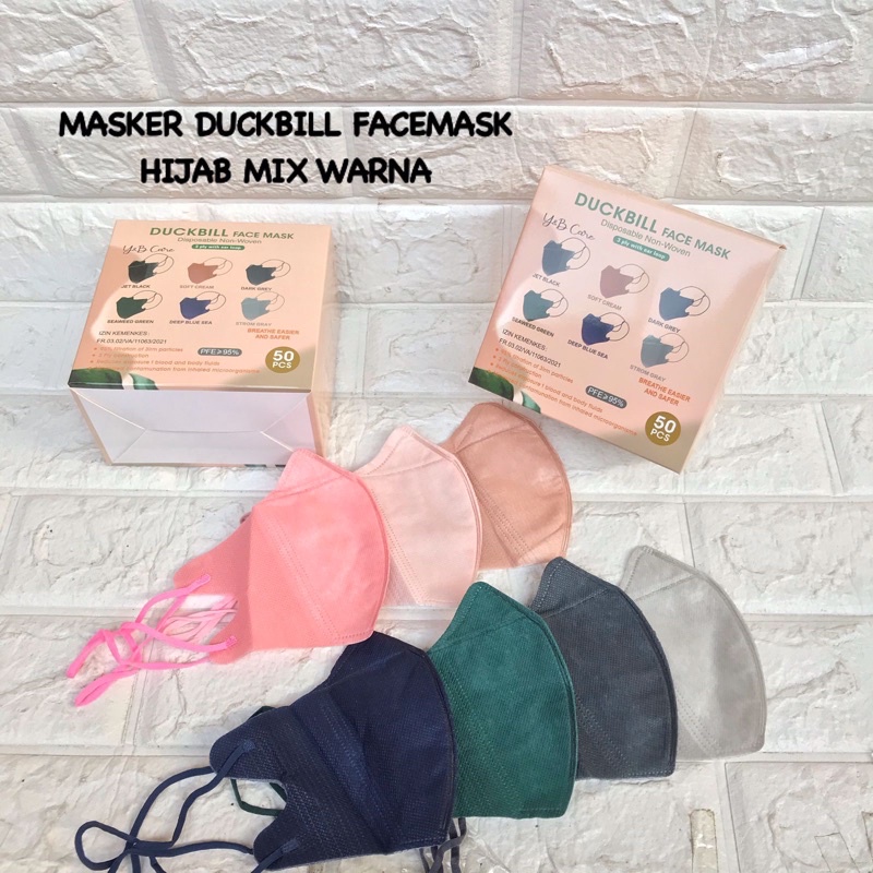 DUCKBILL HIJAB MIX WARNA YNB 1BOX 50PCS TERMURAH / MASKER DUCK BILL KOREA 3PLY MURAH