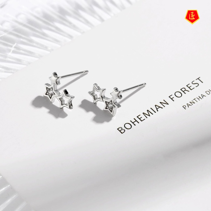 [Ready Stock]S925 Silver Three-Star Stud Earrings Fashion Personality