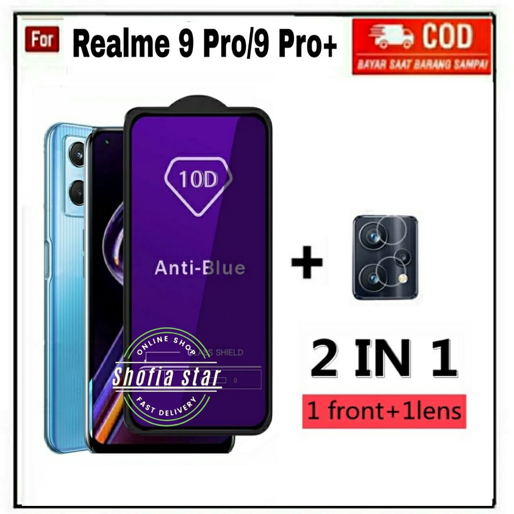 2IN1 TEMPERED GLASS BLUE LIGHT REALME 9 PRO 9 PRO PLUS TG LAYAR ANTI RADIASI KACA FULL COVER