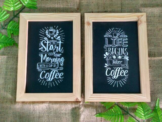 Paket Frame Board 6pc Tema Kopi, Pigora Foto, Papan Kayu, Bingkai foto, Hiasan dinding, dekorasi