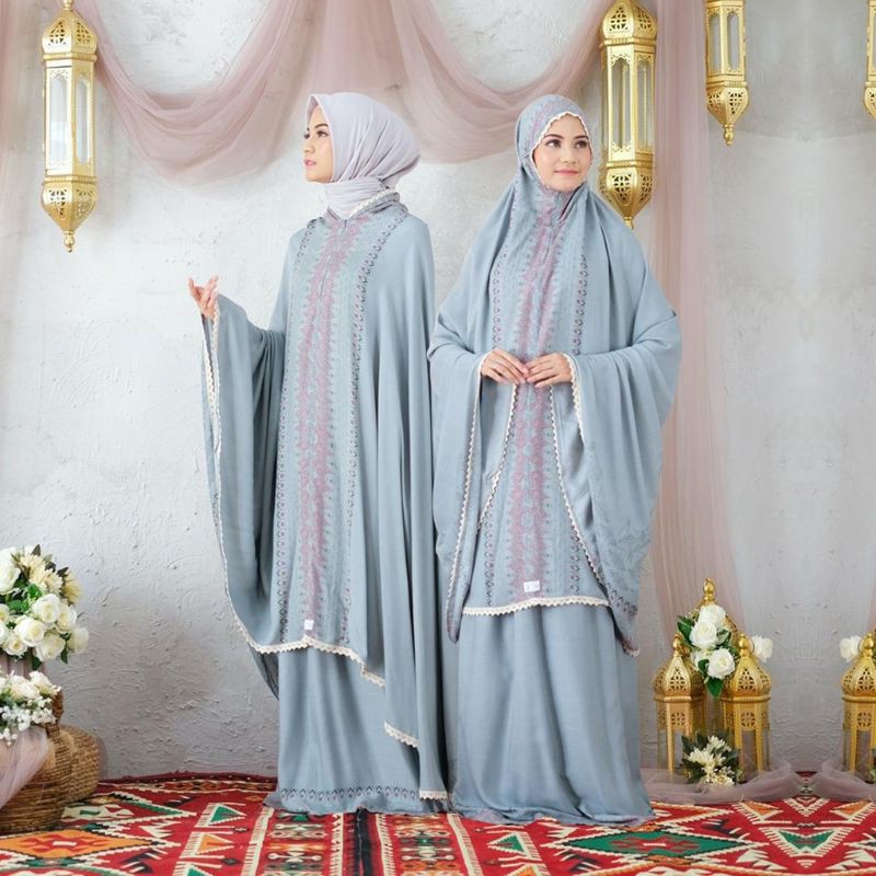 Mukena Baneska Border Galia Grey 2in1