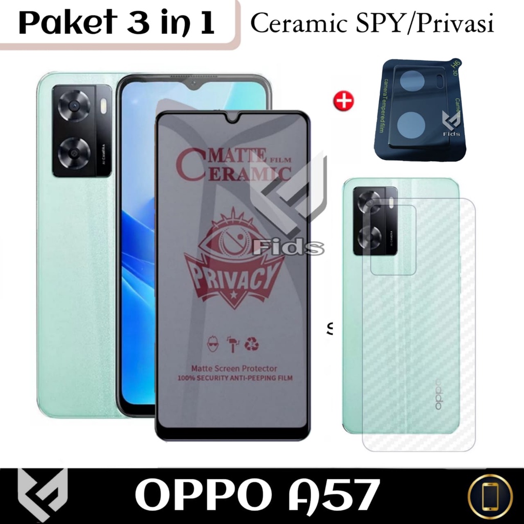 (PROMO PAKET 3 IN 1 ) Anti Gores Layar For OPPO A57 4G Screen Guard Free Tempered Glass Camera Black Frame &amp; Garskin Carbon Pelindung Belakang Handphone Oppo A57