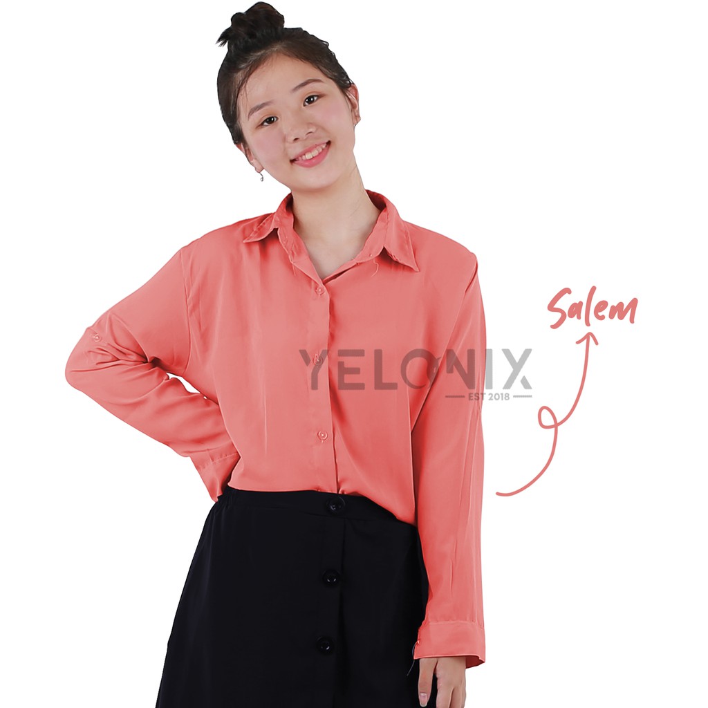 KEMEJA MONALISA POLOS WANITA PANJANG-YELONIX-PEACH