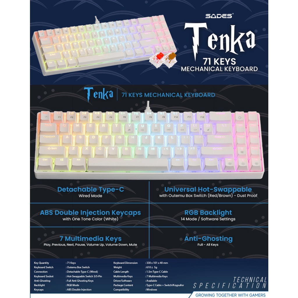 Sades Tenka Mechanical Gaming Keyboard Hot Swappable