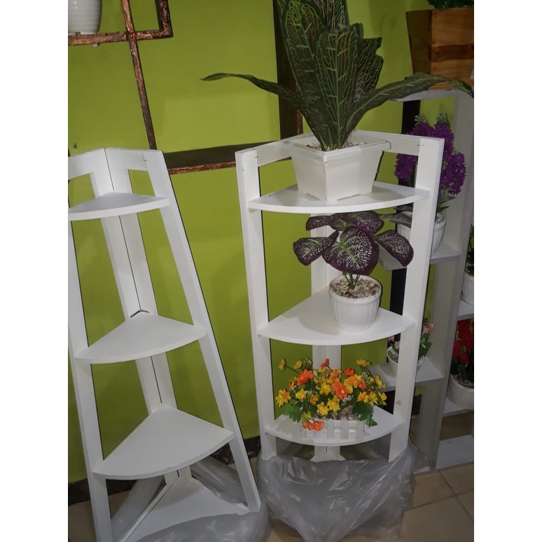 Rak Hiasan Dinding Kayu / Rak Bunga Tangga 3 Pot Vas / Rak Bunga Susun Warna