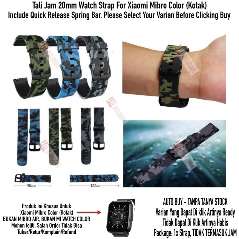 Tali Jam 20mm Watch Strap Xiaomi Mibro Color (Kotak) - Camo Army Keren Black Buckle