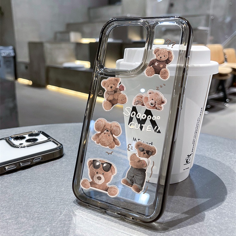 Soft Case Silikon TPU Transparan Motif Beruang Untuk IPhone 14 13 11 Pro 12 X XR XS Max SE2 6 6S 7 8 Plus