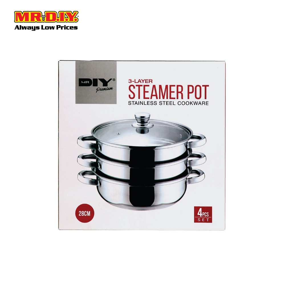 Mr DIY Panci Import Jumbo 3 Layer Stainless Steel Steamer Pot 28 cm 4 pcs set