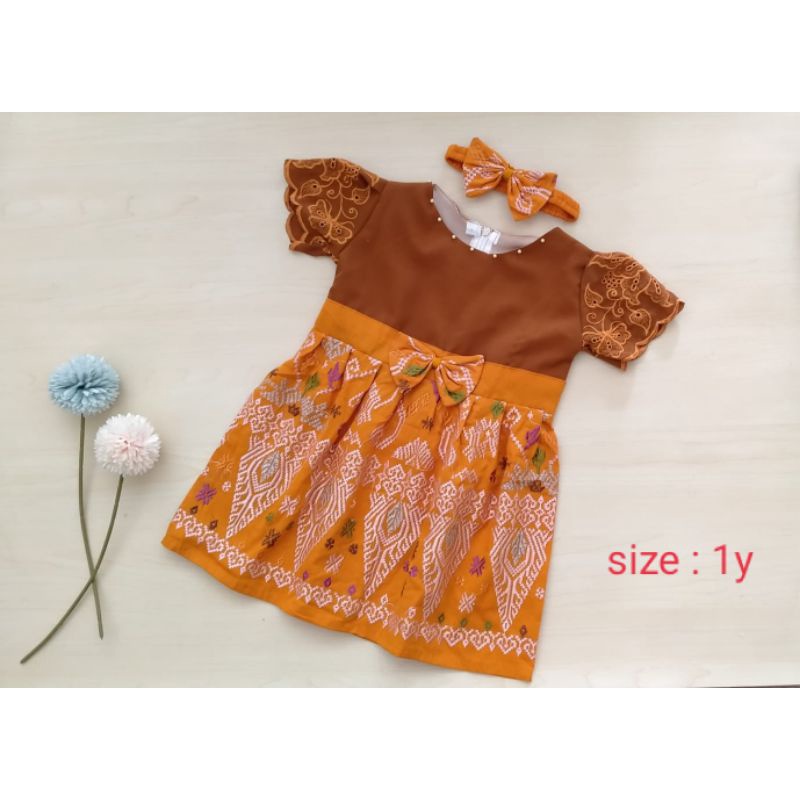 2-4 tahun Free Bandana dress anak brokat mix bordir