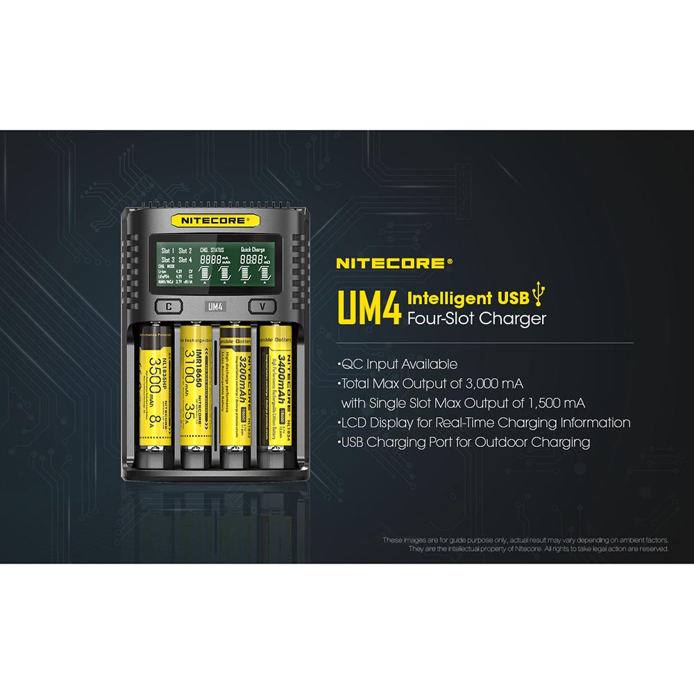 Nitecore Intelligent USB Charger Baterai 4 Slot Li-ion NiMH - UM4 - Black