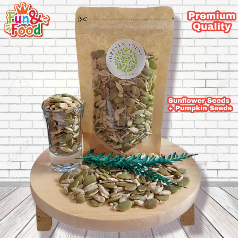

Superfood Pumpkin Seeds + Sunflower seed Mixed 2in1 / Biji Labu Kupas + Biji Bunga Matahari Kupas Mixed 2in1