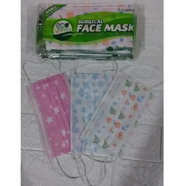 masker earloop eco green 3ply rencengan isi 3pcs