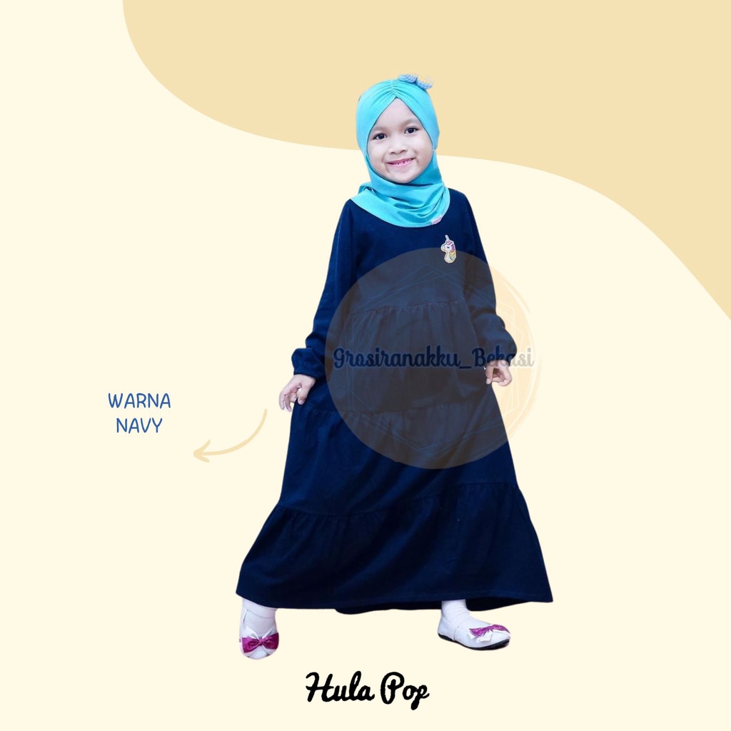 Gamis Kaos Anak Aplikasi Bordir Warna Navy Size 5-10Thn