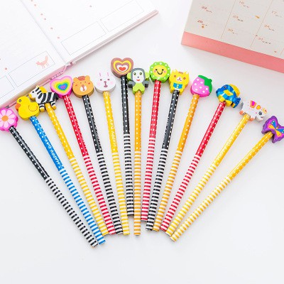 NEW- Pensil Karakter + Penghapus Pensil Lucu Fancy Pensil Unik Karakter Souvenir - JT0011