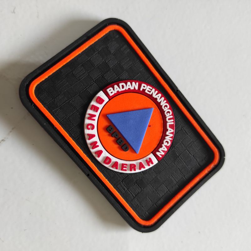 PATCH RUBBER LOGO BPBD KOTAK DASAR HITAM/TIMSAR/TEMPELAN EMBLEM KARET VELCRO