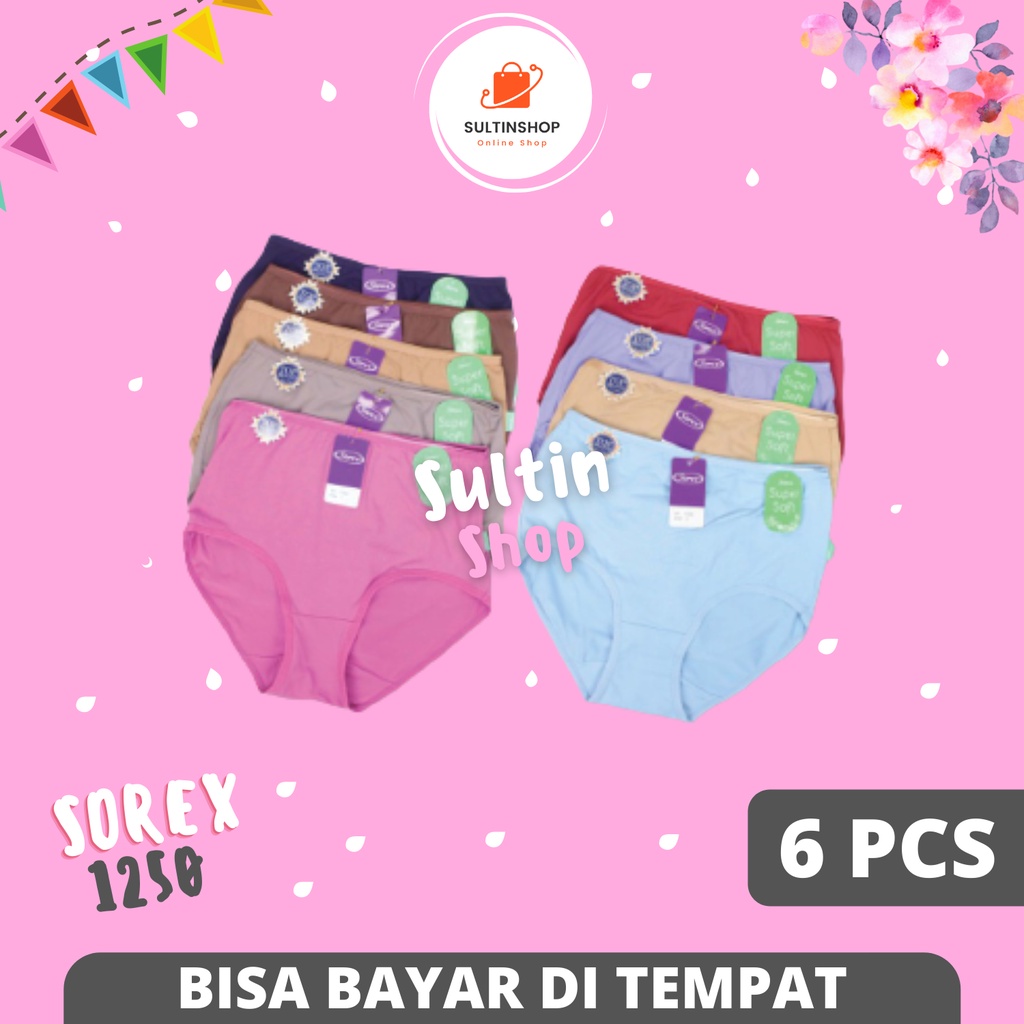 6 Pcs Pakaian Dalam Wanita Sorex CD 1250 Celana Dalem Maxi Jumbo Ukuran L XL XXL XXXL Undewear Celan