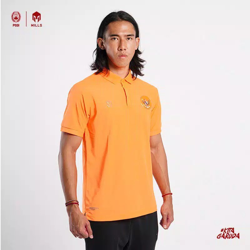 JERSEY TIMNAS GARUDA INDONESIA 2020 MILLS 17001GR POLO SHIRT TIMNAS INDONESIA ORIGINAL ORANGE