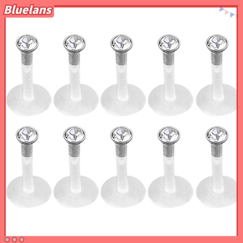 10pcs Cincin Tindik Telinga Bibir Labret Bar Bahan Akrilik Bening Aksen Berlian Imitasi