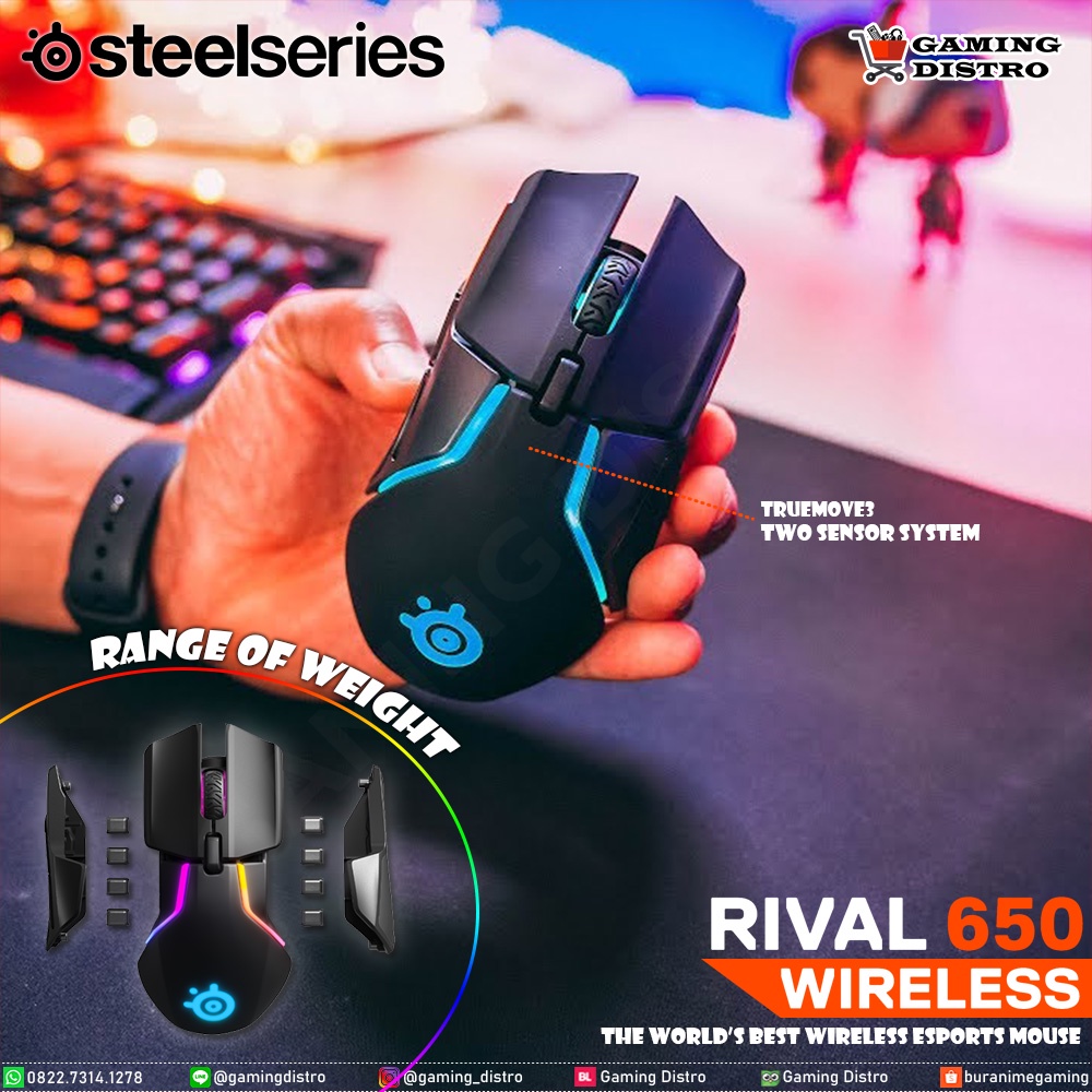 Mouse Gaming SteelSeries Rival 650 Wireless - Hitam, Dual Sensor Optik