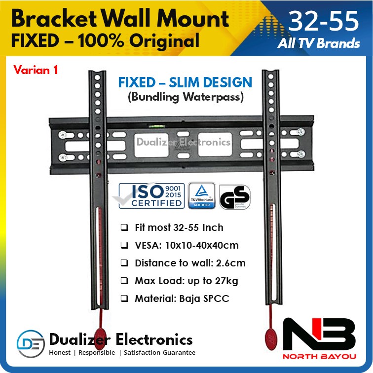 Bracket TV Smart/Android TV 55 50 49 43 42 40 Inch Universal Tilt Up-Down Nunduk Waterpass