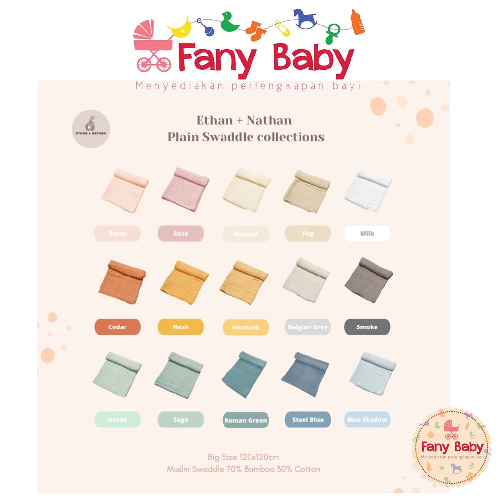 ETHAN + NATHAN BABY SWADDLE PLAIN COLOURS